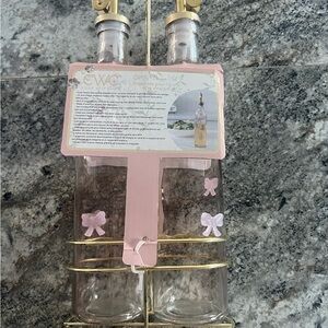 Cook With Colors Oil And Vinegar Set Pink Bows And Gold Caddy